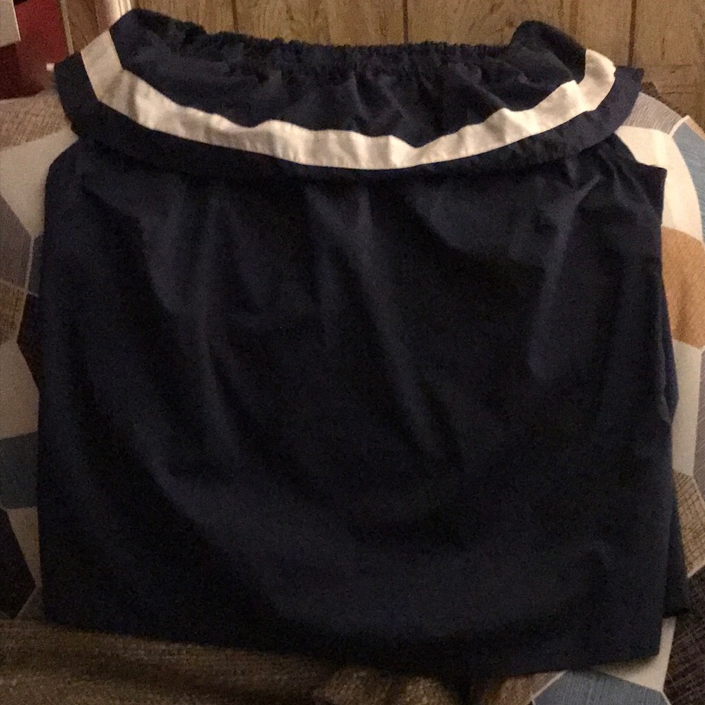 Navy Blue Off-Shoulder Top with White Ashley Stewart Off the Shoulder Top